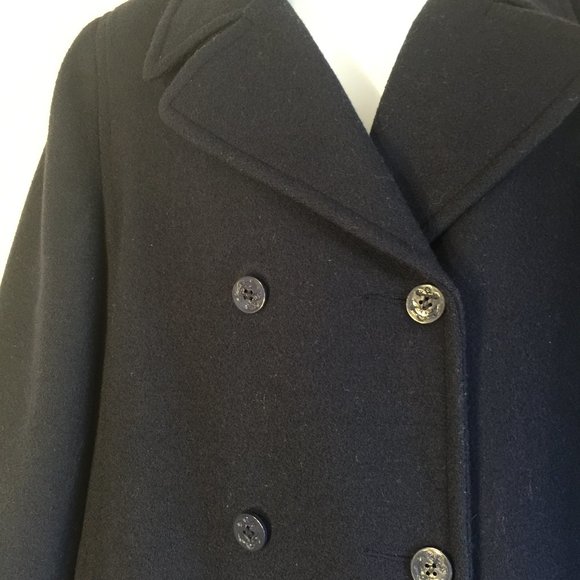 Real Comfort Wool Pea Coat Navy Blue Double Breasted L Vintage - Picture 3 of 12